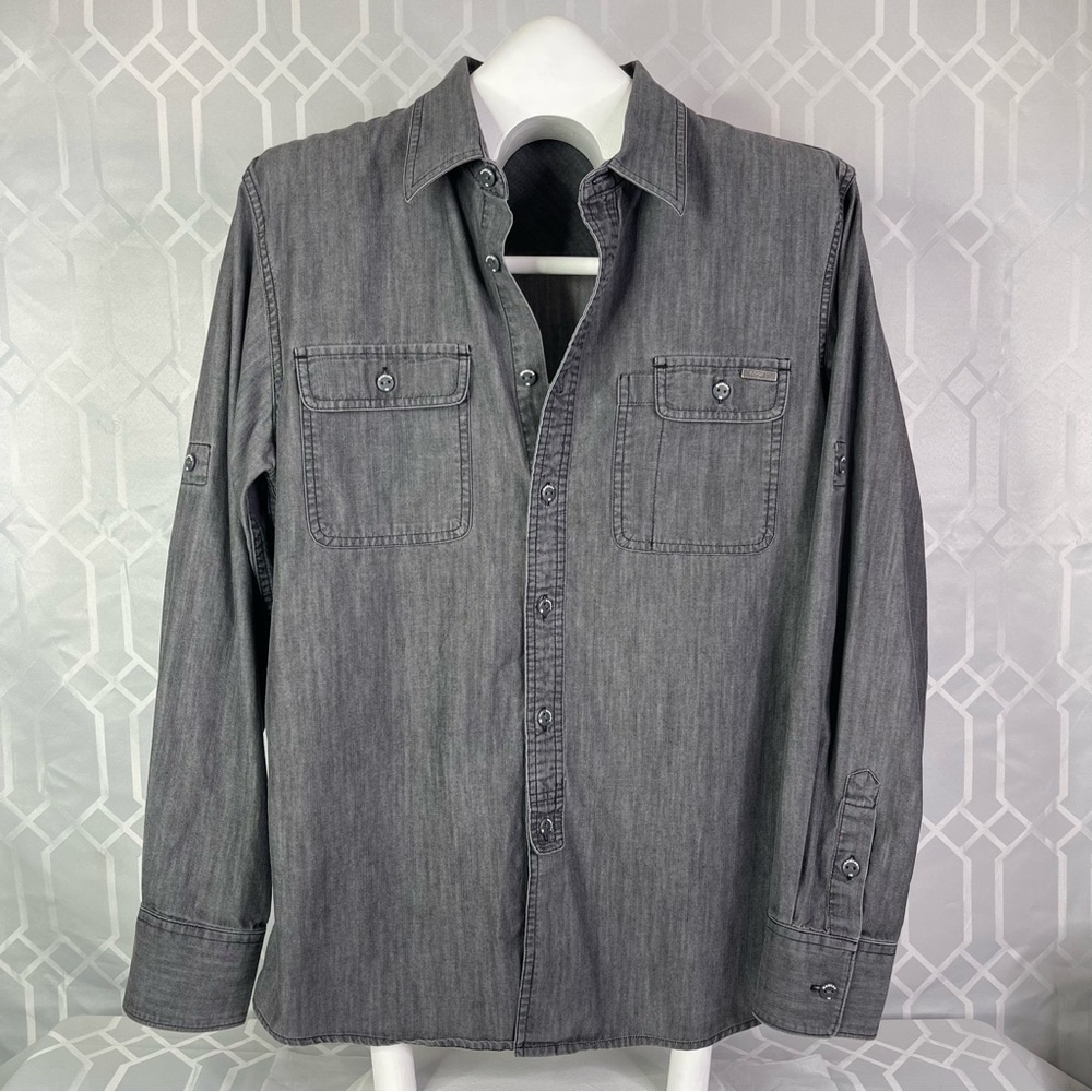 Oakley Regular Fit Grey Denim Long Sleeve Button Up Shirt Men’s Size M